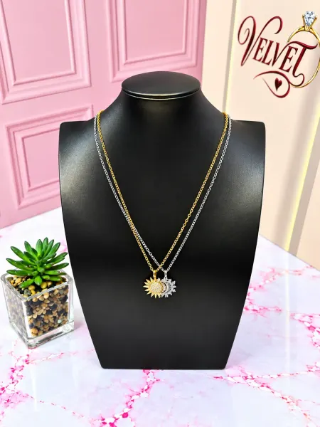Collar Doble Sol Dorado y Plateado