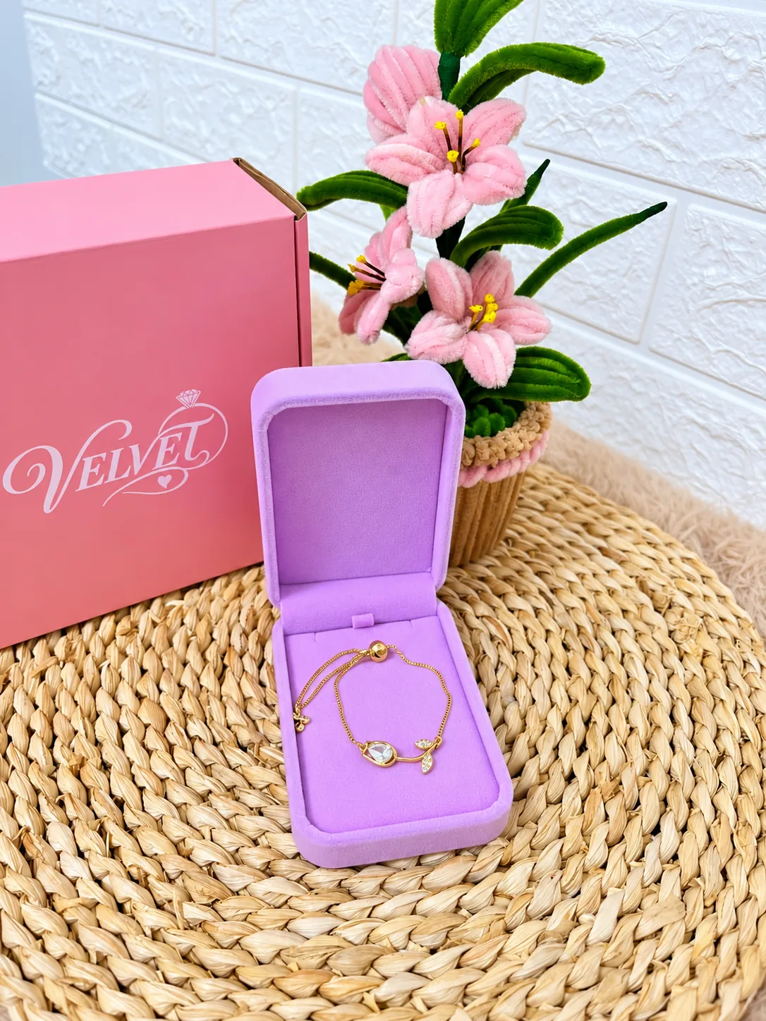Pulsera Ajustable Cristal y Hojas