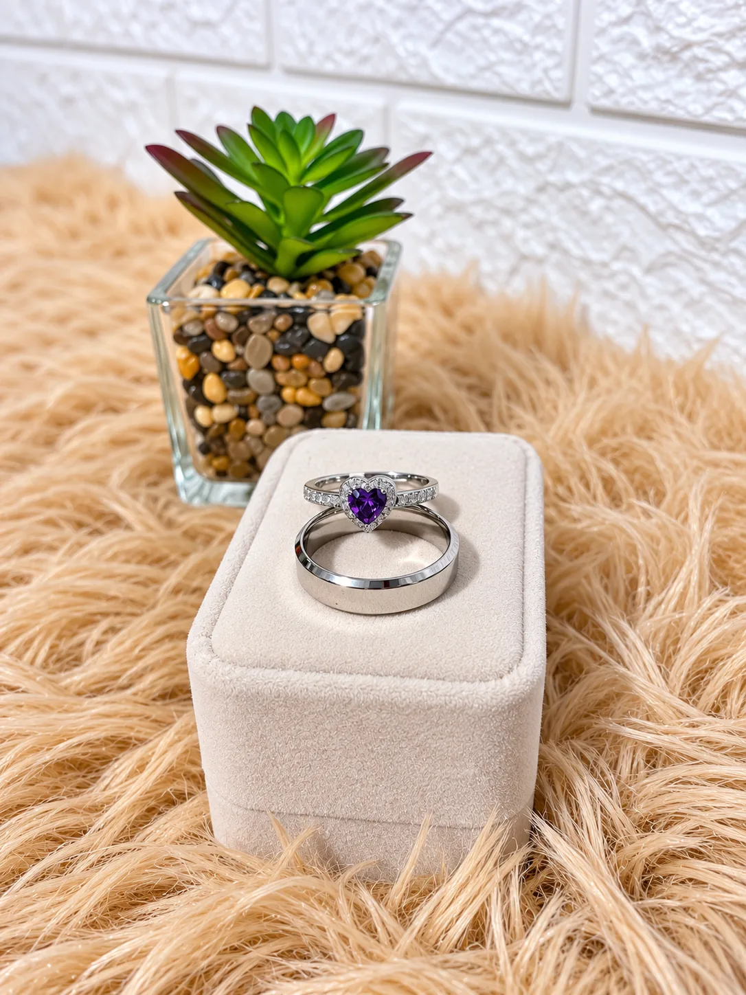 Dúo de Anillos Corazón Morado Plateado