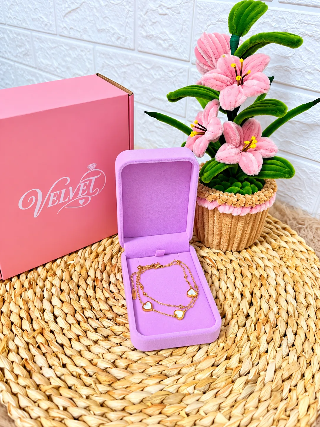 Pulsera Doble Corazones de Nácar