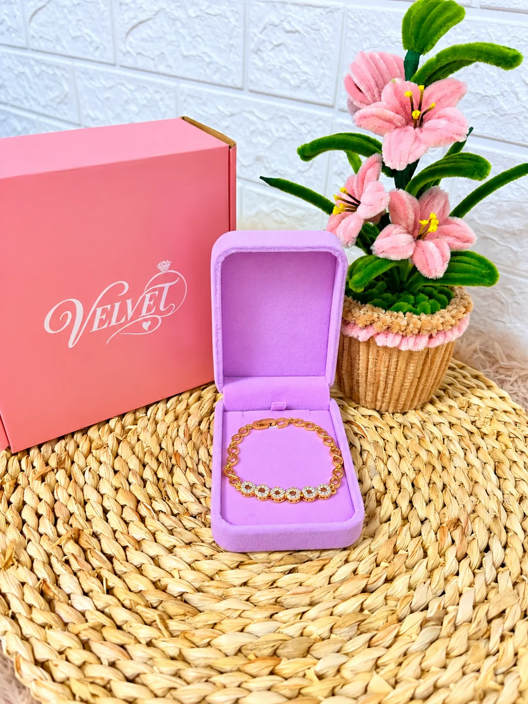 Pulsera Eslabones Rosados con Brillantes