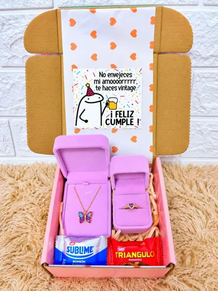 Pack Cumpleaños Collar Mariposa y Anillo Corazón